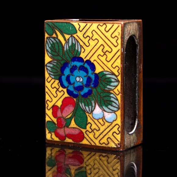 Accessories - Vintage Cloisonné Enamel Copper Matchbox Holder With Floral Design